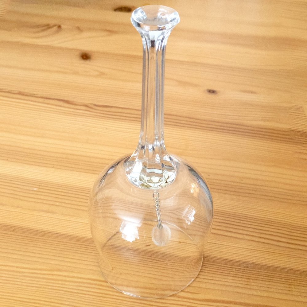 Vintage Glass Dinner Bell Long Stem Dove Logo Kitchen Glassware Clear Elegant